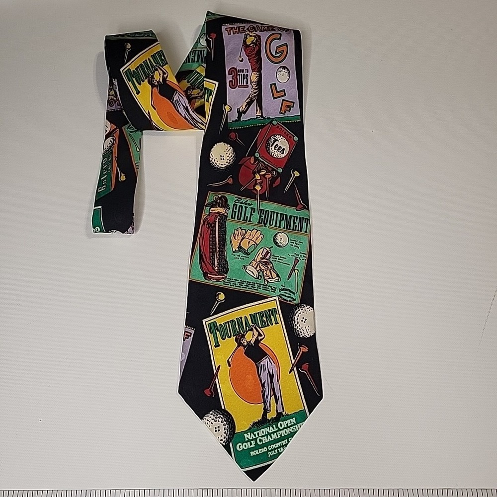Vintage ADDICTION 100% Silk 1991 Handmade Men's Golf Themed‎ Neck Tie Retro